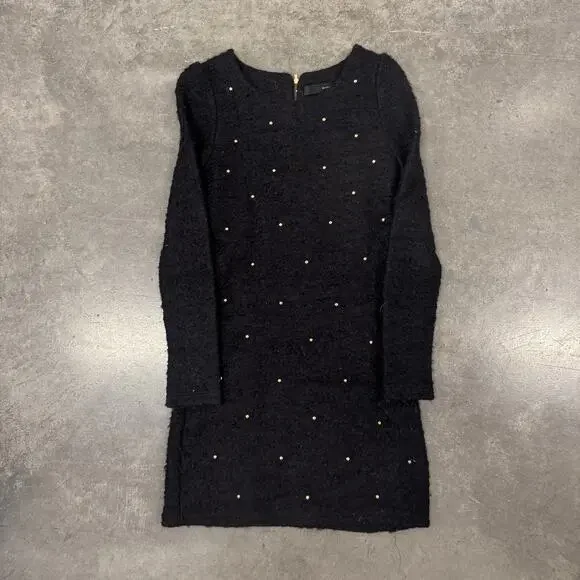 Vintage Y2K Longsleeve Black Bead Embellished McGinn Knightsbridge Mini Dress XS - Picture 1 of 6